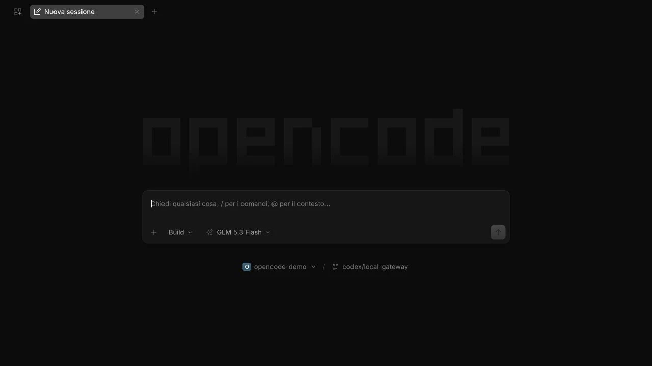 OpenCode 1 · GLM 5.3 Flash selected in the demonstration project